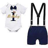 GRNSHTS Baby Boy Funny First Birthday Clothes Infant Boy Bow Tie Romper Bodysuit Cake Smash Outfits