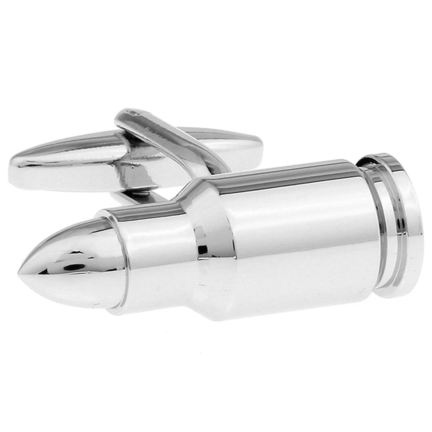 Men's Rhodium Plated Cufflinks Silver Bullet Shirt Wedding Business Cuff Links