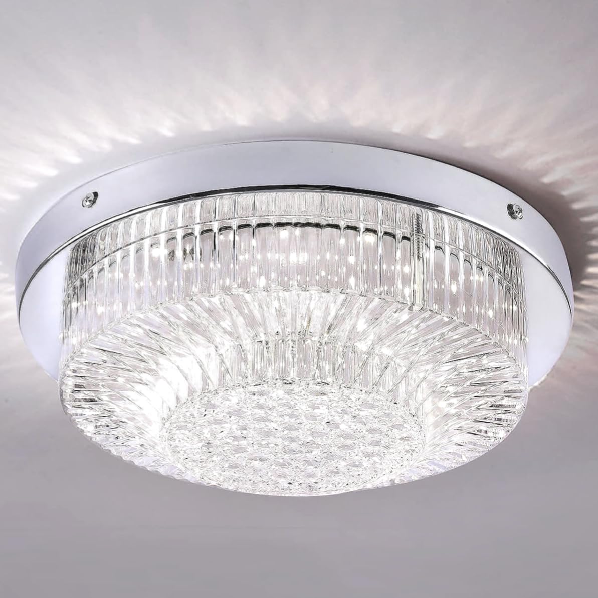 AUROLITE LED Flush Ceiling Light, Polished Chrome Finish with Clear Acrylic Shade, 12 Watts 960 Lumens, Natural White (4000K), Ideal for Living Room, Bedroom, Kitchen, Hallway, Hotel, B&B