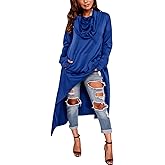 Sprifloral Womens Asymmetric Hem Long Sleeve Loose Casaul Hoodies Sweatshirts Tunic Tops