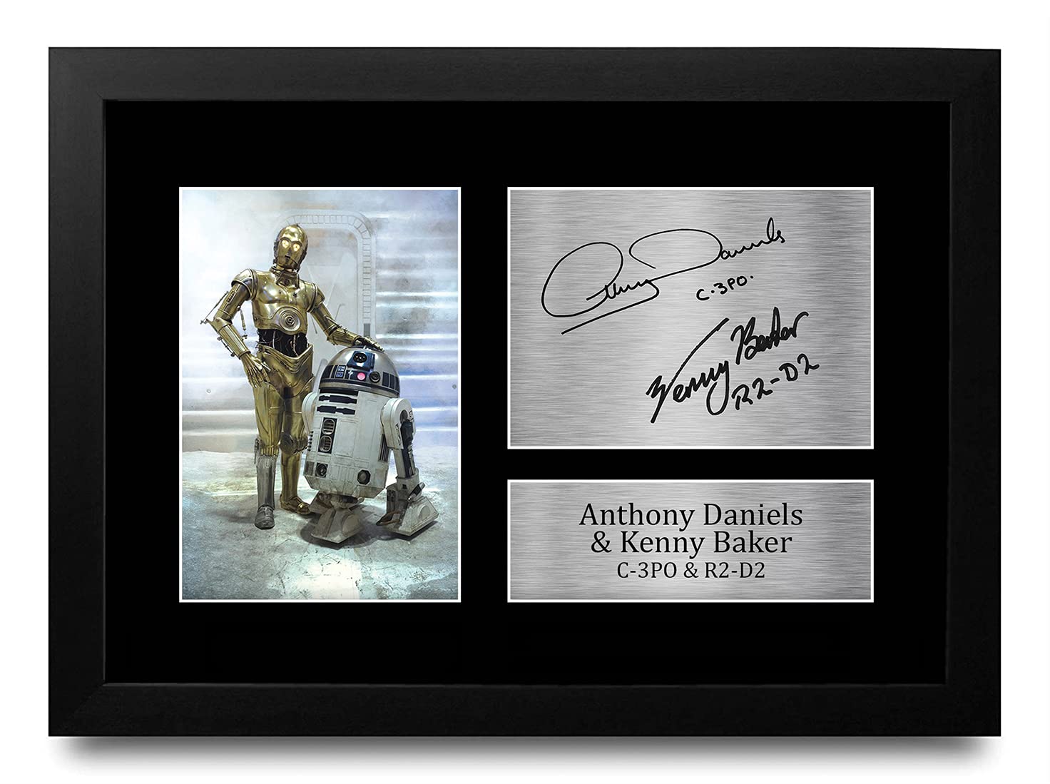 HWC Trading FR Anthony Daniels & Kenny Baker Gift Signed FRAMED A4 Printed Autograph Star Wars Gifts C-3PO R2-D2 Print Photo Picture Display