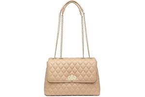 ER.Roulour Quilted Crossbody Bags for Women, Trendy Roomy Shoulder Handbags with Flap Gold Hardware Chain Purses Shoulder Bag