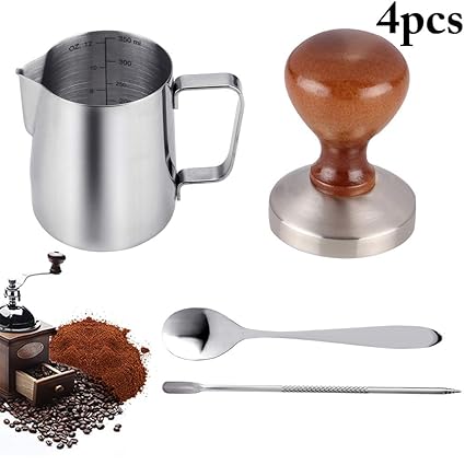 Outgeek 58mm Coffee Tamper with 12oz Frothing Pither Coffee Spoon Latte Art Pen