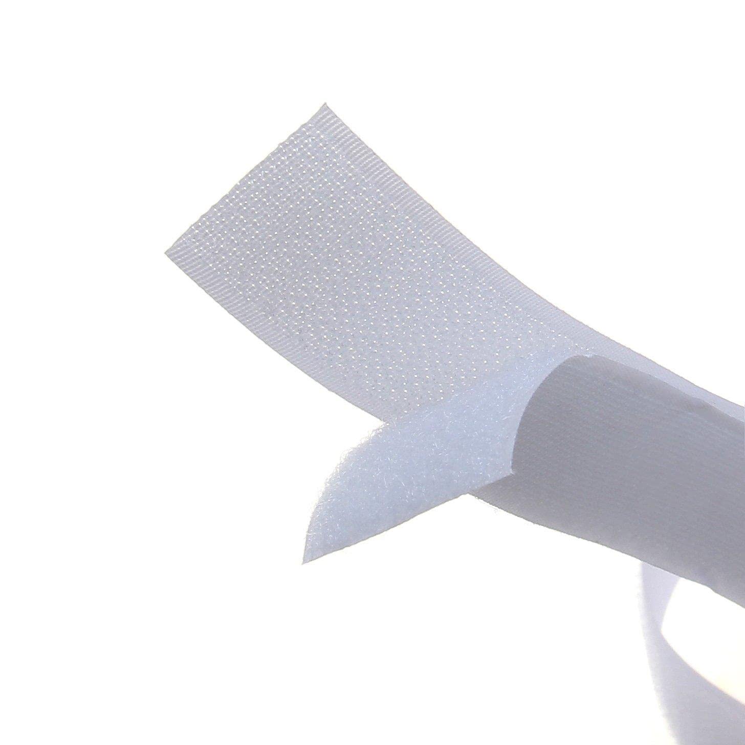 White Sew On Hook and Loop Tape Set with Non-Adhesive Back Nylon Fabric Fastener 10cm-5m
