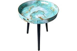 Zosenley Round Indoor Side Tables with Detachable Wooden 3 Legs, Versatile Indoor Tray Table, Perfect for Indoor Round Coffee Table Tea, and Relaxation Time 17.7 Inch (Marble Green)