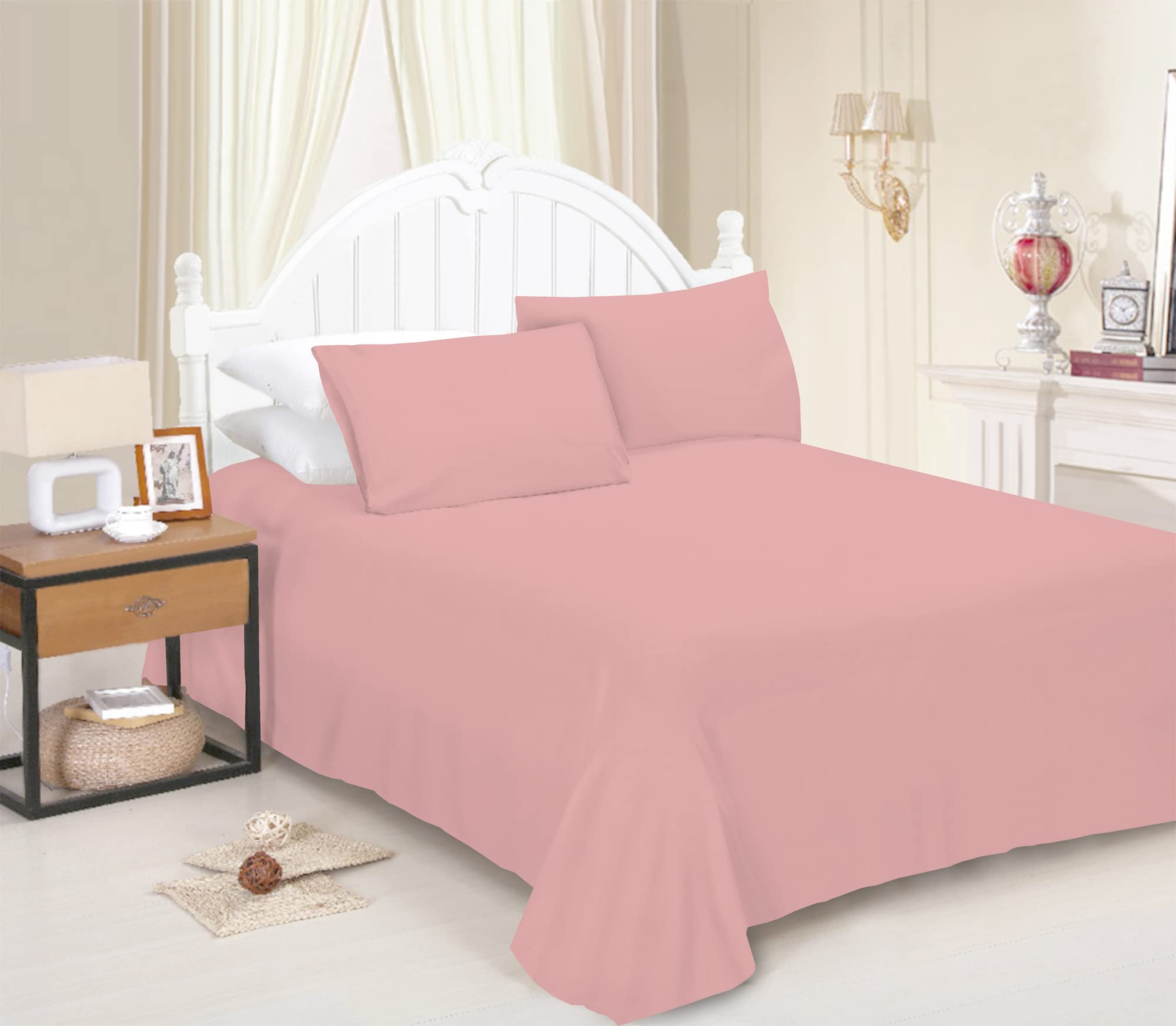 JRI® Flat Sheet- Luxurious Bed Sheet-Breathable-Hypoallergenic-Comfortable Poly Cotton Flat Sheet-Soft Touch Wrinkle Free (Baby Pink-Single) - (Same Day Dispatch)