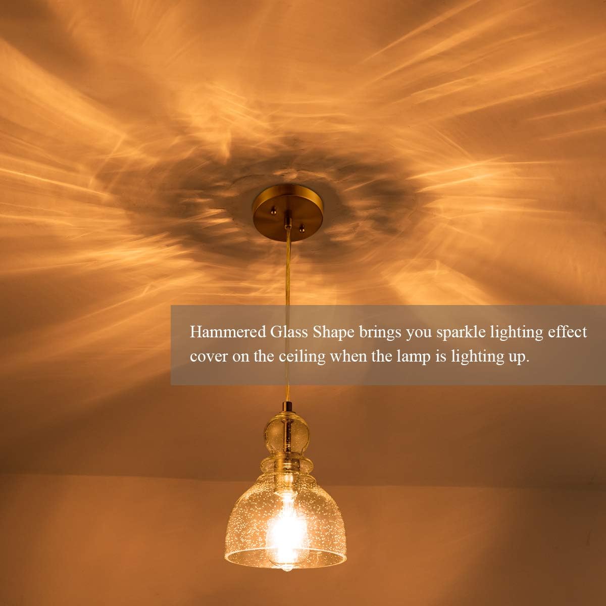 LANROS Industrial Pendant Lighting with Handblown Clear Seeded Glass Shade, Adjustable Cord Farmhouse Lamp Ceiling Pendant Light Fixture for Kitchen Island Kitchen Sink, Brished Nickle, 1 Pack - - 