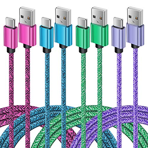 Type C Cable Fast USB C Charging 6FT 4Pack Nylon USB Cable Phone Charger Cord for Samsung Galaxy S21 Note 20 S9 S10 S20 FE A10e A01 A11 A20 A21 A51 A50,LG Stylo 6 5 Q7 V60,Moto G Stylus Power G7 G6 Z4