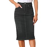 Allegra K Casual Denim Skirt for Women's High Waist Split Back Pockets Midi Jean Skirts