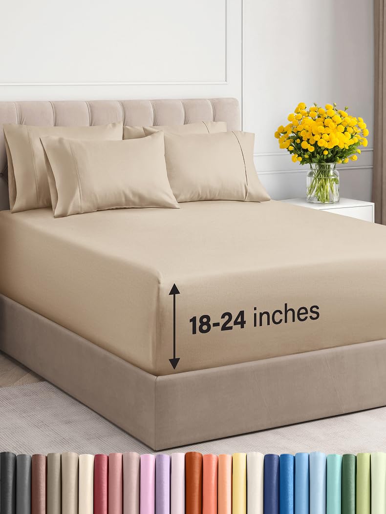 Photo 1 of Extra Deep King Sheet Set - 6 Piece Breathable and Cooling Sheets - Hotel Luxury Bed Sheets Set - Easy & Secure Fit - Soft, Wrinkle Free and Comfy Sheets Set - Cream Sheet Set with Extra Deep Pockets