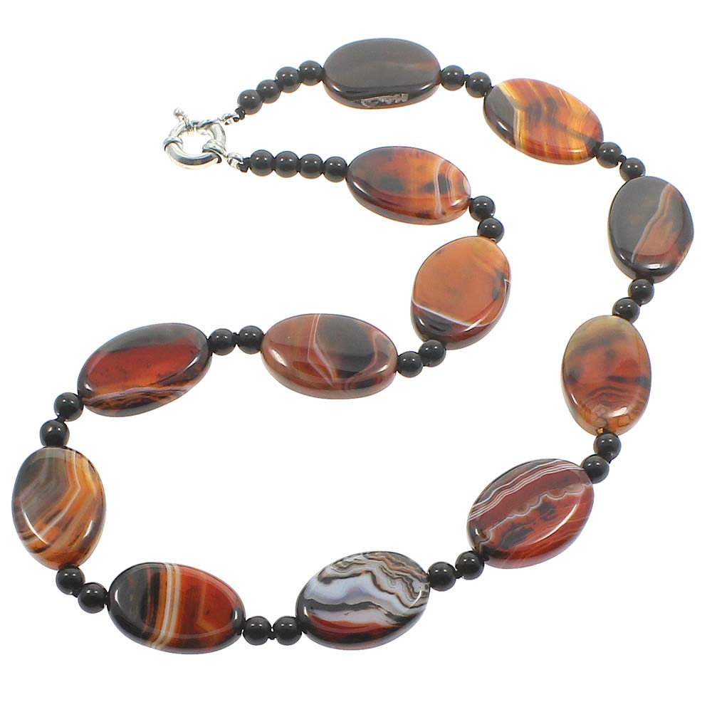 TreasureBay FAB Women's Gemstone Necklace Chain With Spring Ring Clasp Presented in a Beautiful Jewellery Gift Box (Fire Agate)