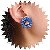 Iaceble Vintage Daisy Flower Stud Earrings Blue Flower Earrings Matte Floral Stud Earrings Daisy Floral Earrings Flower Petal Earrings Jewelry for Women