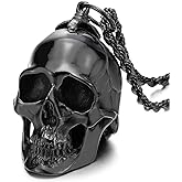 Large Stainless Steel Skull Pendant Necklace for Men High Polished with 30 Inches Wheat Chain