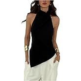 SOLY HUX Women's Asymmetrical Tops Halter Backless Sleeveless Going Out Tank Top