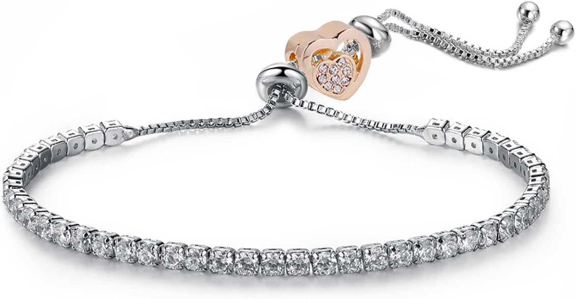 Golden Heart Charm Diamond Tennis Bracelet for Women