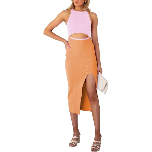 Amazon.com: Womens Cut Out Knit Bodycon Tank Dress Side Slit