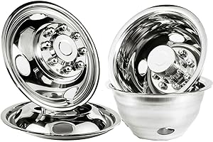 Deebior 4pcs Front Rear Stainless Steel Wheel Simulators,16" Dually 8 Lug 4 Hand Hole Hubcaps,Snap On Wheel Covers Fit for 74-00 Chevy GMC 3500,74-98 Ford F350,08-21 E350/E450 Van,74-99 Ram 3500