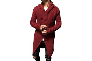 Esobo Mens Long Hooded Cardigan Button Up Knit Sweater Long Sleeve Cardigan Sweaters with Pockets
