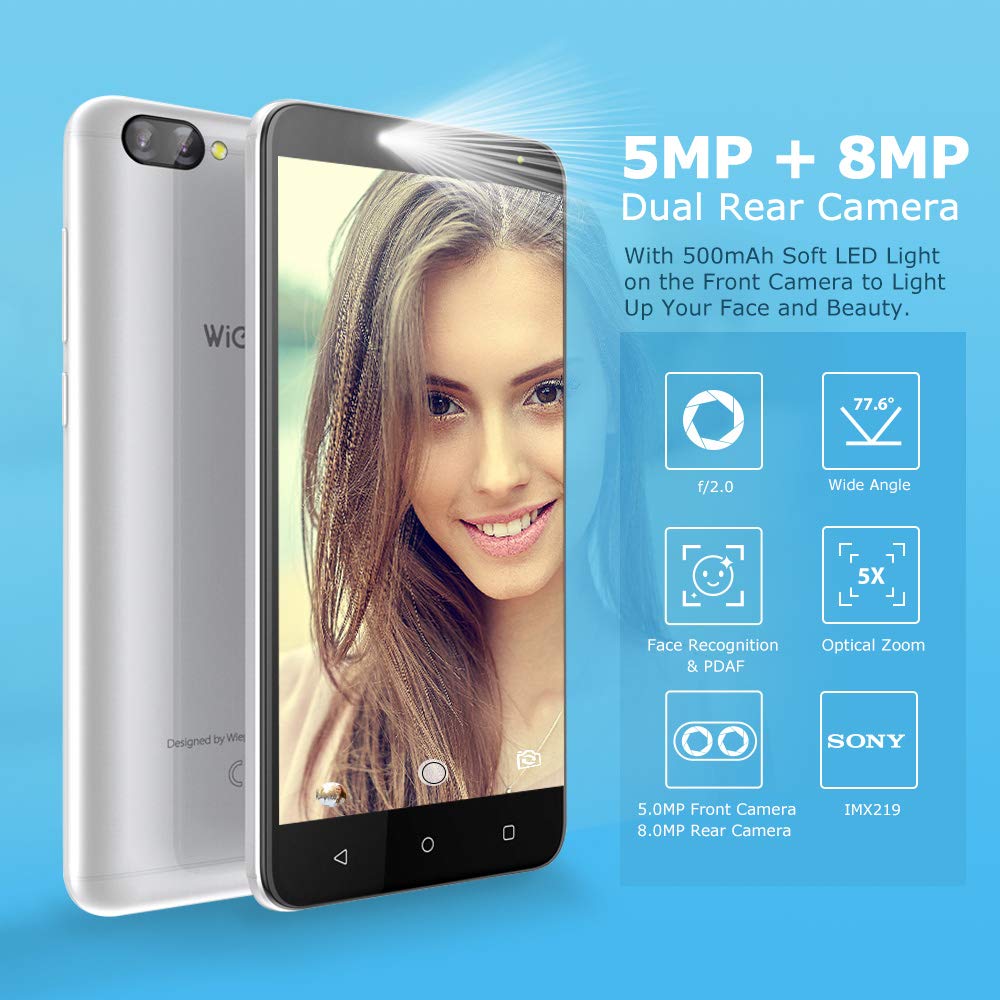 Smartphone Libre 4G, Wieppo S6 Teléfono móvil Dual SIM con Pantalla DE 5.5 Pulgadas HD 1280 * 720, Doble Cámara 8MP+5MP, 2GB RAM 16GB ROM, Android 7.0, Batería de 2970mAh(Plata)