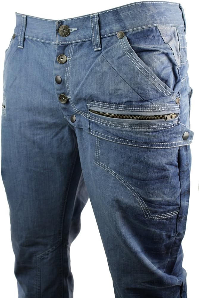 Mens Light Blue Washed Jeans Straight Cut Zip Pocket Design Amazon.co