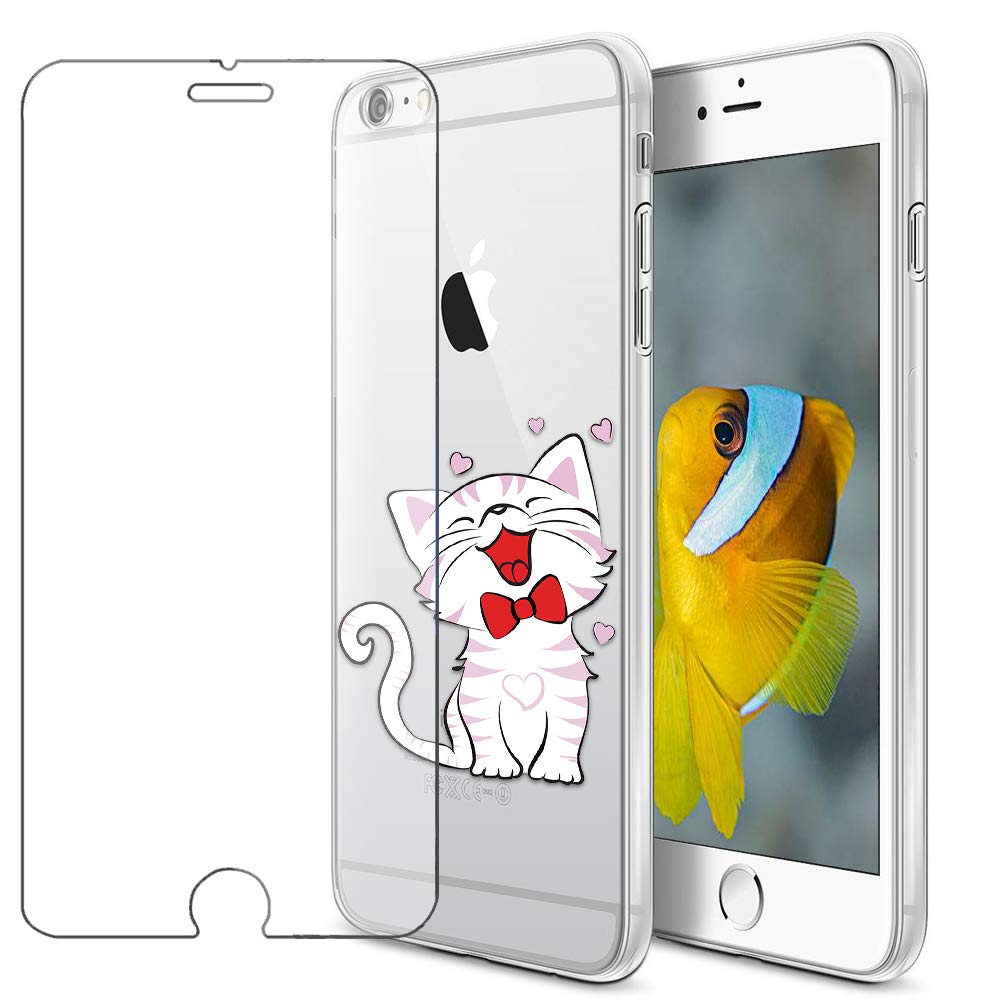 MadBee For iPhone 6S/ 6 Case + Screen Protector, Colorful Pattern Printed Design Clear Soft Flexible TPU Protective Cover Case for iPhone 6S / iPhone 6 4.7" (Cat 3)