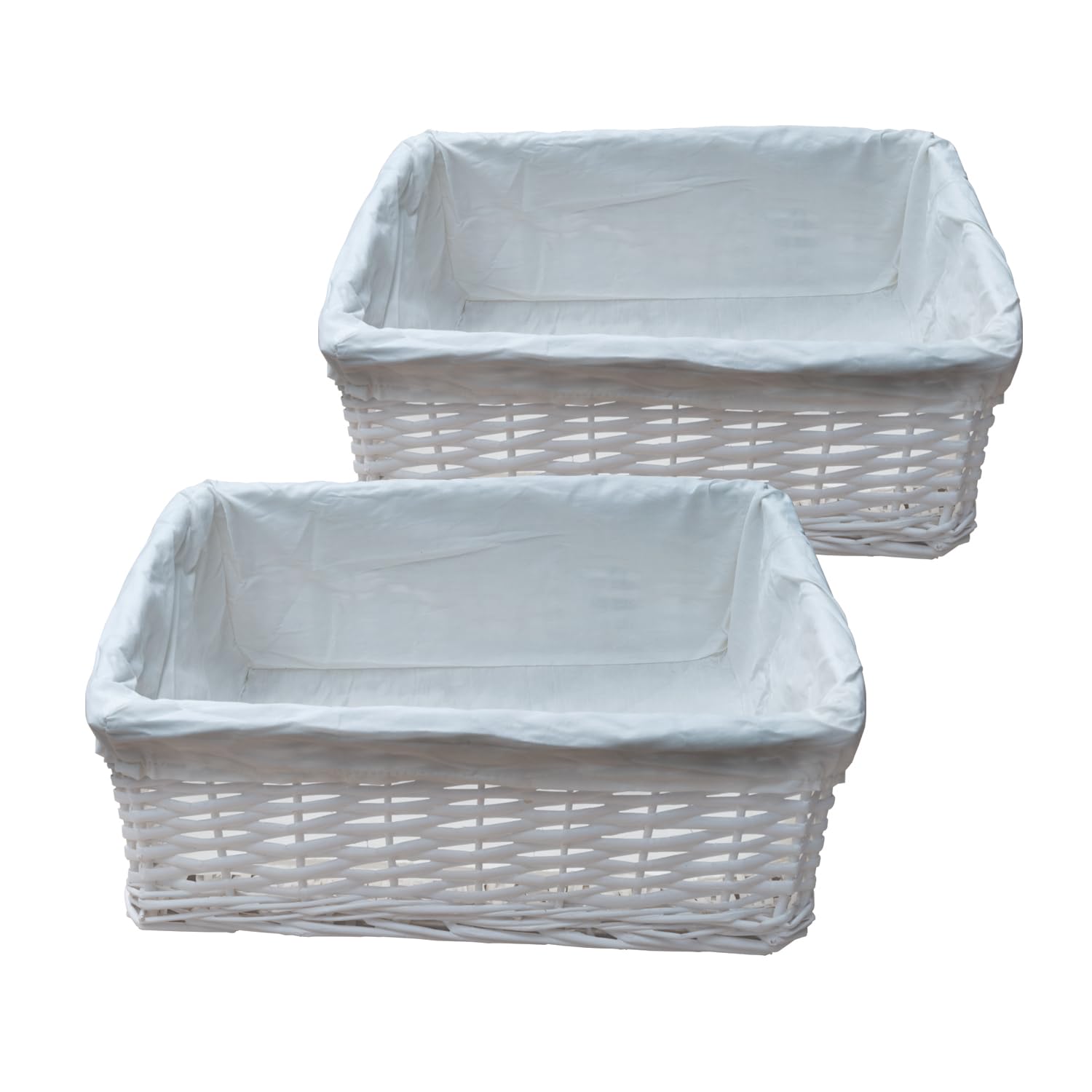 Arpan Large White Wicker Storage & Hamper Basket with White Cloth Lining – Large Baskets for Xmas, Wedding, Confetti & Parties, Snack Basket, Wicker Baskets (Large Pack of 2)