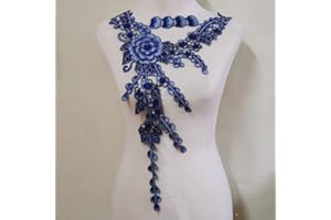 FEEPOP 3D Flower Floral Guipure Collar Neckline Lace Trim Embroidered Neck Applique Sewing Craft Classic Embroidery Collar Fake Collar (Color M)