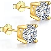 18K Gold Plated Sterling Silver Cubic Zirconia Stud Earrings for Women Men, Simulated Diamond CZ Studs Hypoallergenic Jewelry