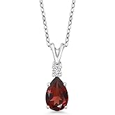 Gem Stone King 925 Sterling Silver Red Garnet and White Lab Grown Diamond Pendant Necklace For Women (1.49 Cttw, Gemstone January Birthstone, Pear Shape 9X6MM, with 18 inch Chain)