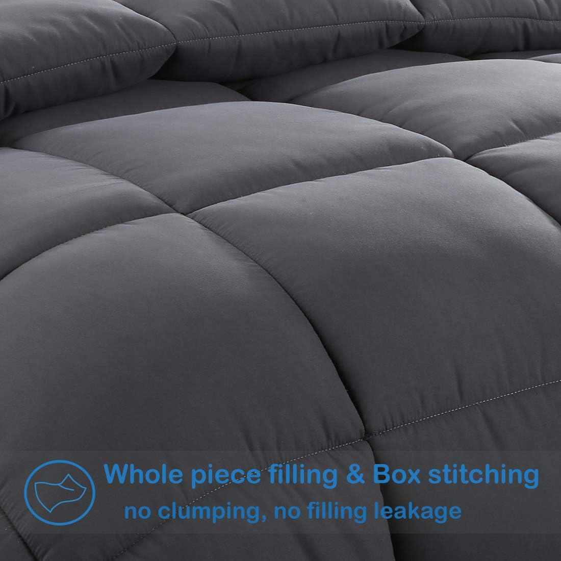 EASELAND All Season Queen Size Soft Quilted Down Alternative Comforter Hotel Collection Reversible Duvet Insert with Corner Tabs,Winter Warm Fluffy Hypoallergenic,Dark Grey,88 by 88 Inches: Home & Kitchen