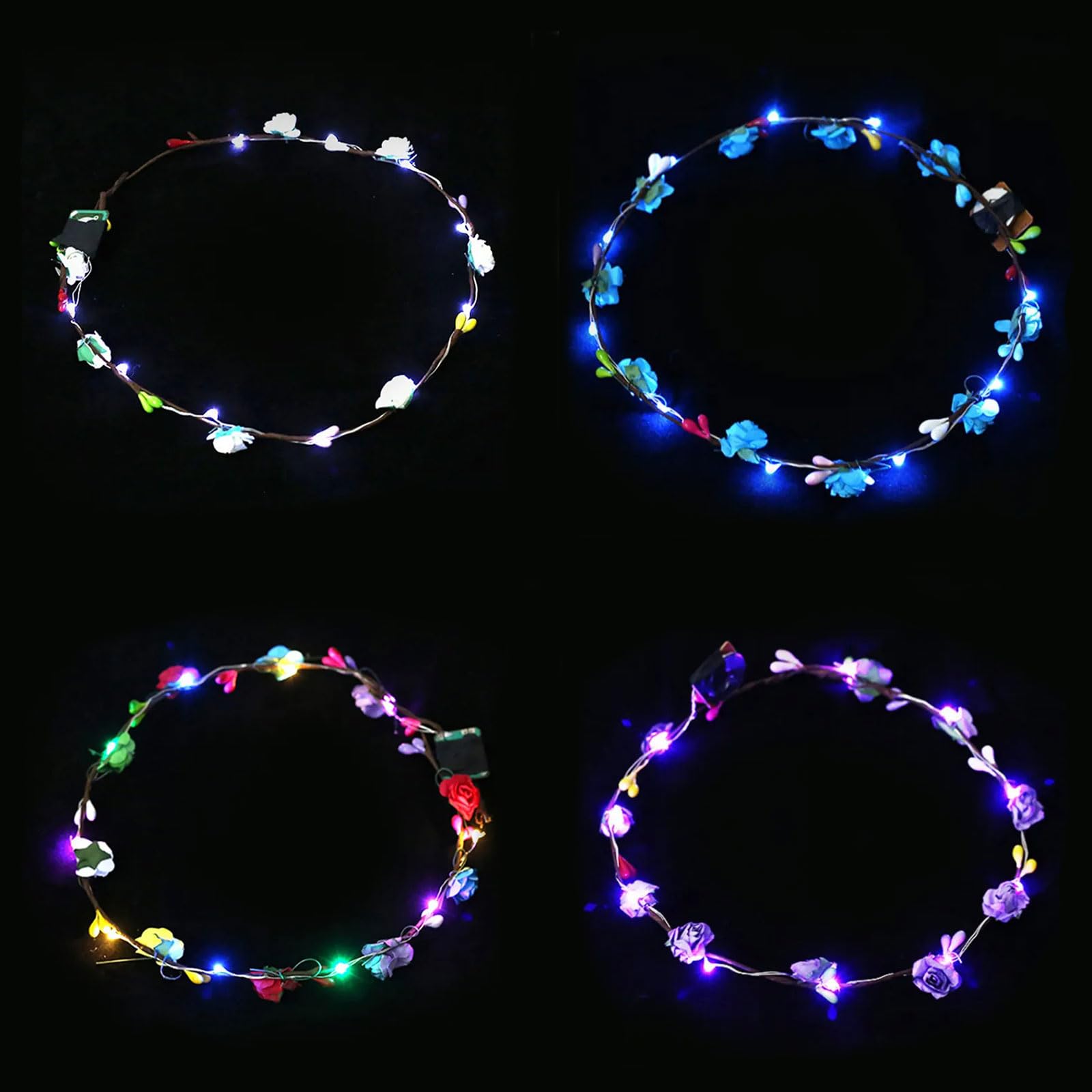 4 Pcs LED Flower Crown Headband, Lighted LED Hair Bands, LED Crown Headbands Light Up LED Flower, Headband for Christmas, Halloween, Lighted Party, Wedding Decorations — image 1