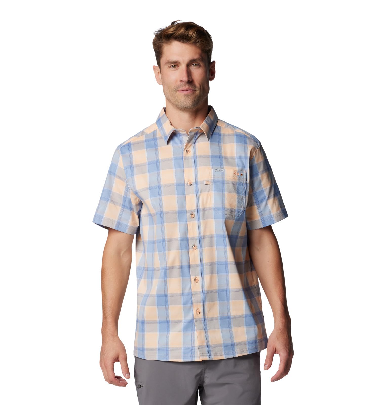Columbia Men’s Super Slack Tide Camp Shirt, Bluebell Ombre Check, X-Large