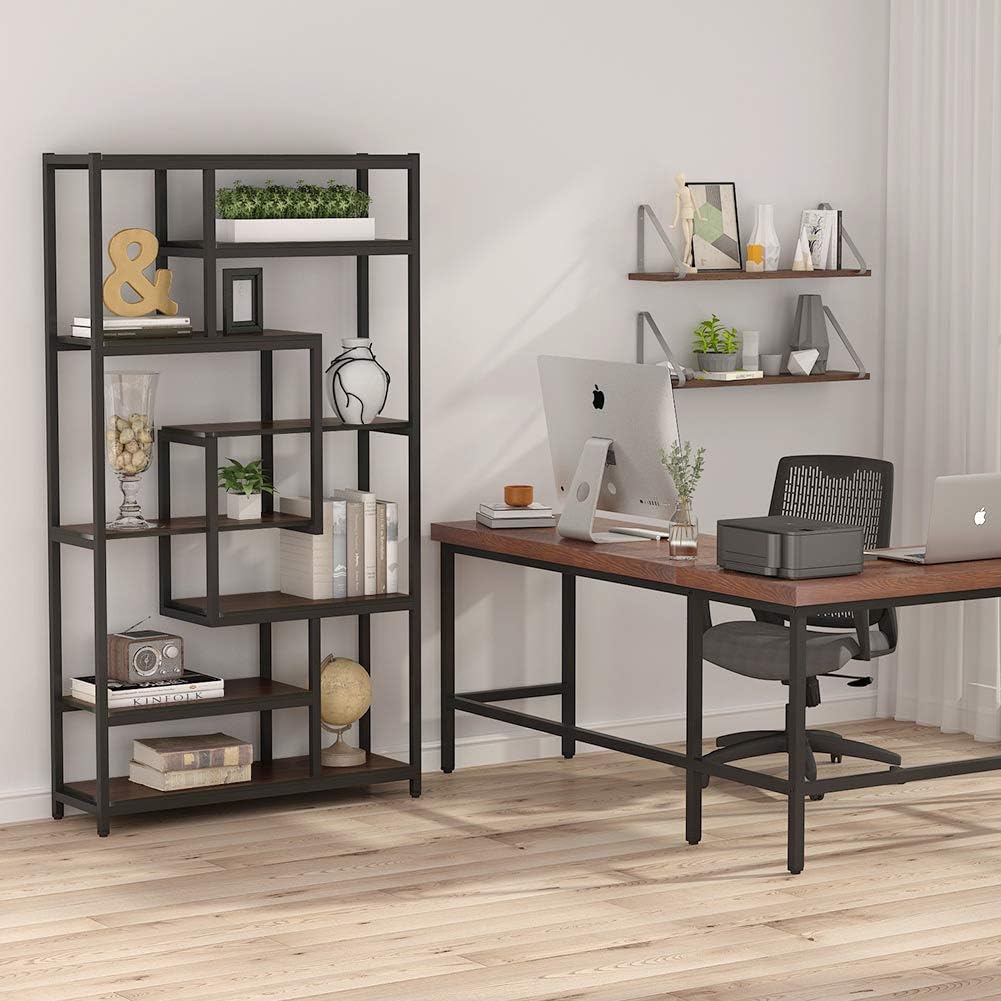 Bookcases Rustic Industrial Etagere Bookcase for Office Tribesigns 8