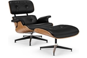 Mid-Century Chaise Lounge Chair and Ottoman for Living Room and Office with PU Leather and Strong Metal Base Support, 105° Fi