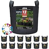 JERIA 12-Pack 10 Gallon, Vegetable/Flower/Plant Grow Bags, Aeration Fabric Pots with Handles (Black), Come with 12 Pcs Plant Labels