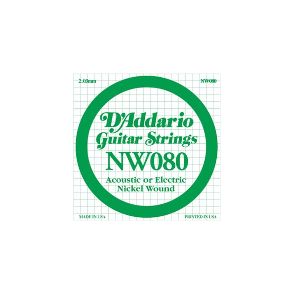 D'Addario NW080 Nickel Wound Electric Guitar Single String, .080
