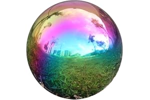 Folytiy Durable Stainless Steel Gazing Ball, Hollow Ball Mirror Globe Polished Shiny Sphere for Home Garden (Rainbow, 8 Inch)