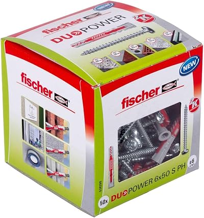 fischer DuoPower 6 x 50 S PH Plug and Screw Set for Concrete Bricks Gypsum