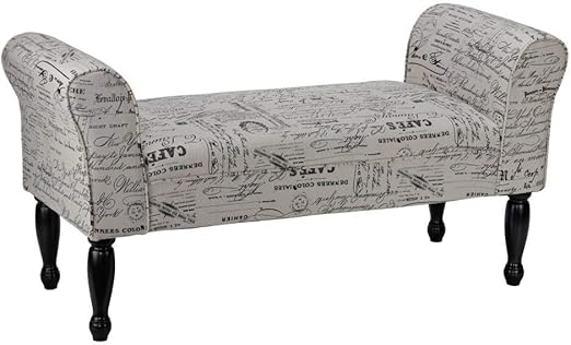 Amazon Com Cortesi Home Bailee Curved Arm Bench In Beige Script Linen Home Kitchen