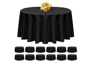 12 Pack Round Tablecloth 90 Inch - Black Polyester Table Cloth for Round Table, Premium Stain and Wrinkle Resistant Washable 