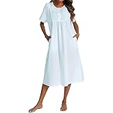 AVIIER 100% Cotton Nightgowns for Women Short Sleeve Night Gown with Pockets