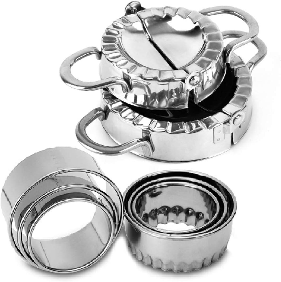 MKNZOME Ravioli Dumpling Maker Set, 8 Pcs Stainless Steel Manual Chinese Dumpling Pasty Molds Gyoza Empanada Wrapper Cutter Pierogi Pie Dough Pastry Press Mould