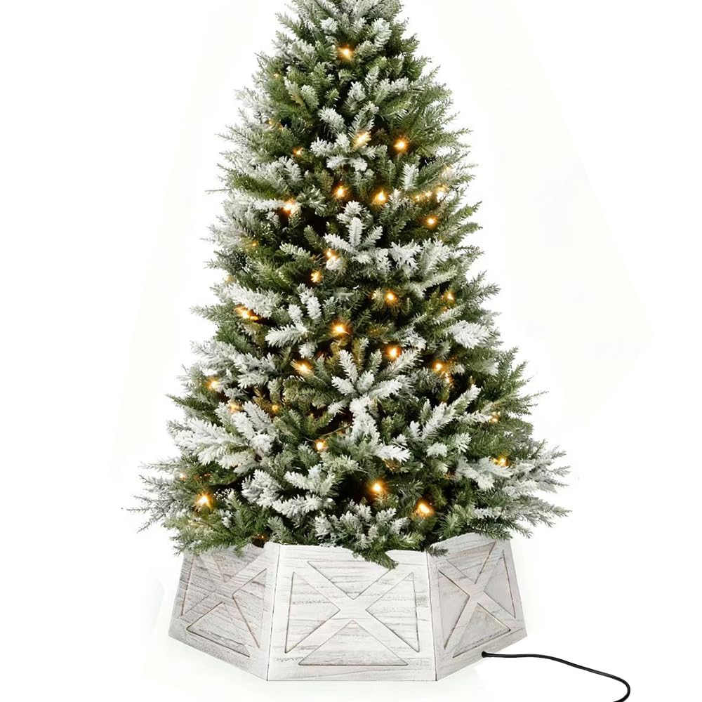 Photo 1 of [2025 New] Natural Wood Christmas Tree Collar Stand for Real Trees up to 7.5ft, Durable Tree Base Cover with Easy Installation, Home Holiday Christmas Decoration (Washer White, D-30 Inch)