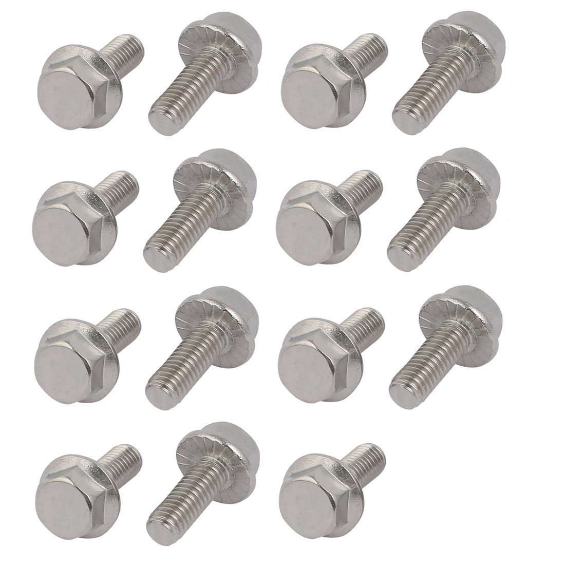 Sourcingmap M6x16mm Thread 304 Stainless Steel Hex Head Serrated Flange Screw Bolt 15pcs
