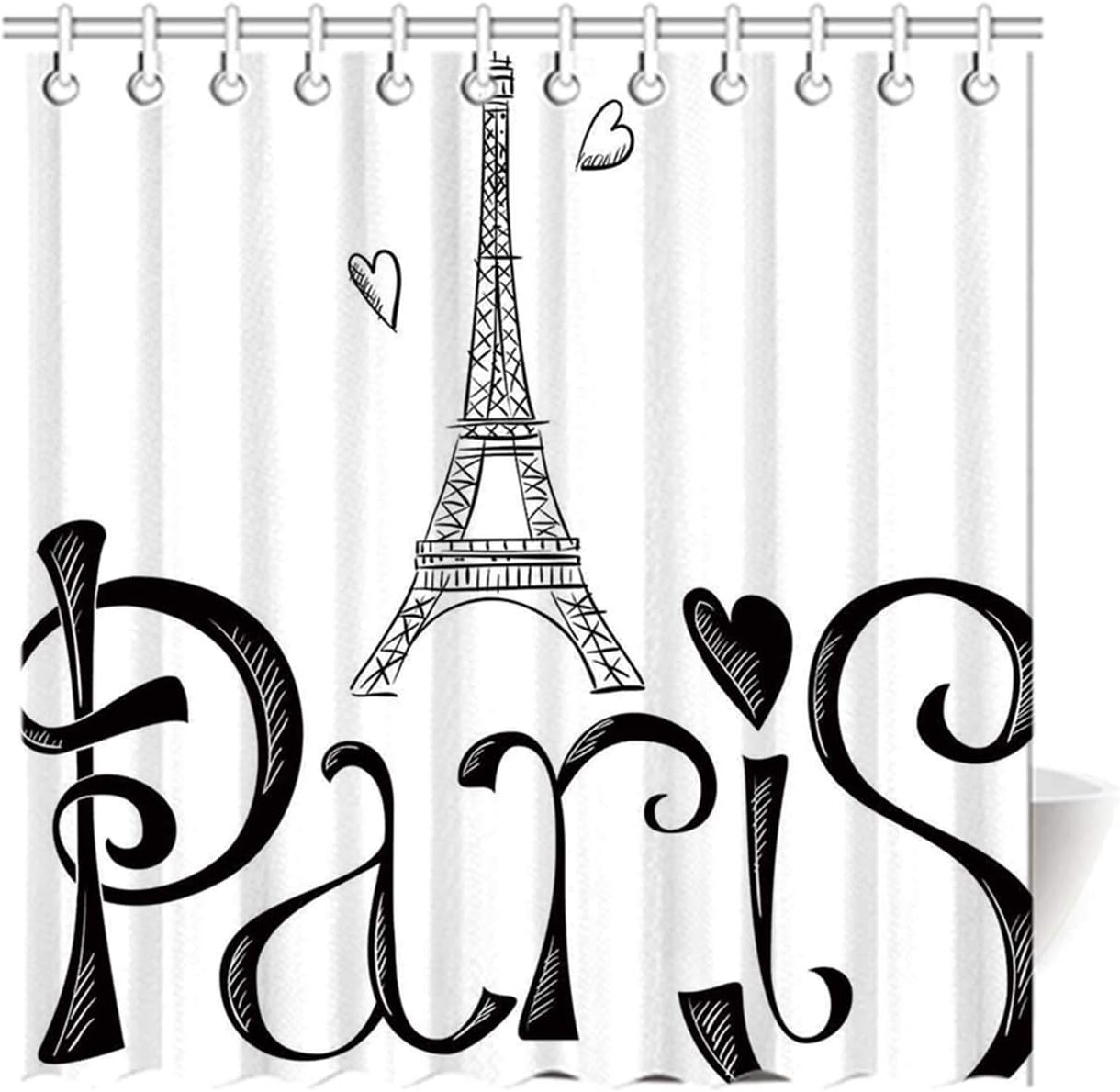Amazon パリ市の装飾ユニークなシャワーカーテン エッフェル塔フランスのハート形のシルエット子供の部屋のための装飾的な休暇のアートの装飾のイラスト 180x180 Cm シャワーカーテン ホーム キッチン オンライン通販