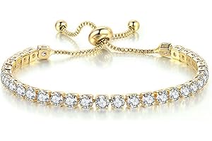 CAIYAO Tennis Chain Rhinestone Beads Slider Bracelet 14K Gold Silver Plated Adjustable Crystal Seed Bracelet for Women Wedding Party Geometric Jewelry Gift