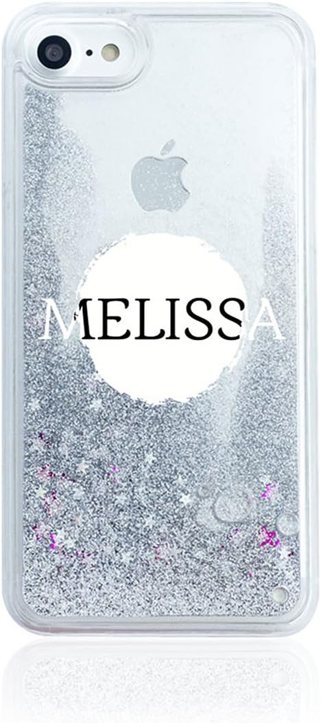 Iphone 5 / 5s / SE 2016 Tirita Personalised REAL LIQUID GLITTER Hard Case Bling Silver Handwriting Style Fancy Cursive Signature Custom Initials Name