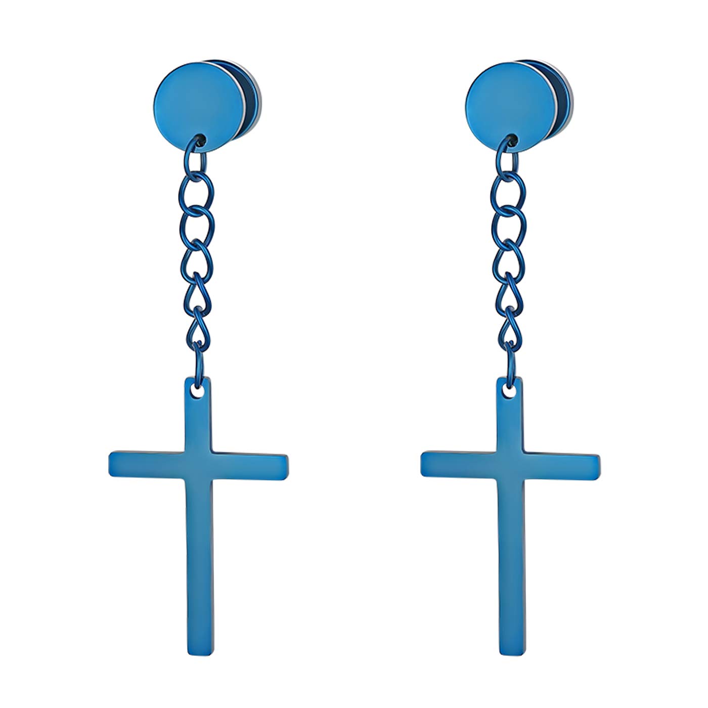 JewelryWe Religion Type Cross Stud Earrings For Women Men Blue Stainless Steel Earring Jewelry