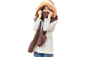 CNGYNI Winter Warm Women Hoodie Hat/Scarf/Gloves Set Soft Plush Thick Warm Hat