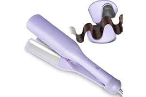 Tieumioe Beach Waves Curling Iron 1.4 Inch Double Barrel Waver, Ceramic Wave Iron for Hair Crimper for Women, Anti-Scald, Dual Voltage Wavy Iron Deep Waver Hair Tool, Purple
